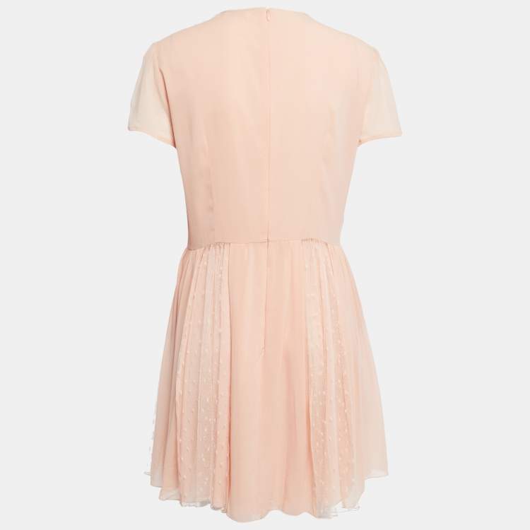Pre Owned RED Valentino Pink Silk & Lace Short Sleeve Mini Dress L