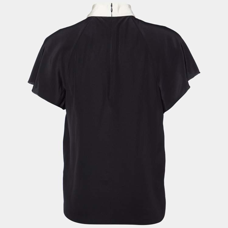 Pre Owned RED Valentino Black Silk Contrast Neck Tie Detail Top M
