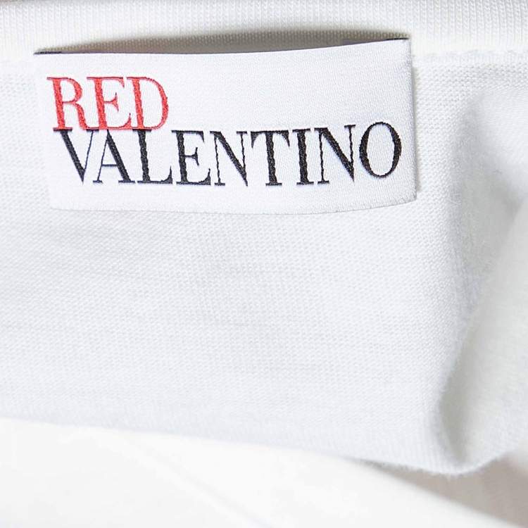 Pre Owned RED Valentino White Cotton Knit & Multicolor Lurex Jacquard Mini Dress L
