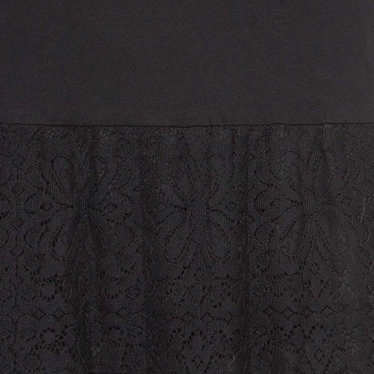 مملوكة مسبقًا RED Valentino Black Lace Trimmed Abito Jersey Tiered Maxi Dress S