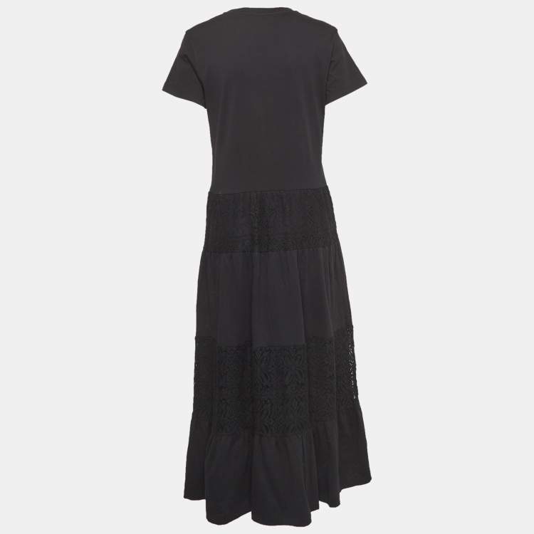 مملوكة مسبقًا RED Valentino Black Lace Trimmed Abito Jersey Tiered Maxi Dress S