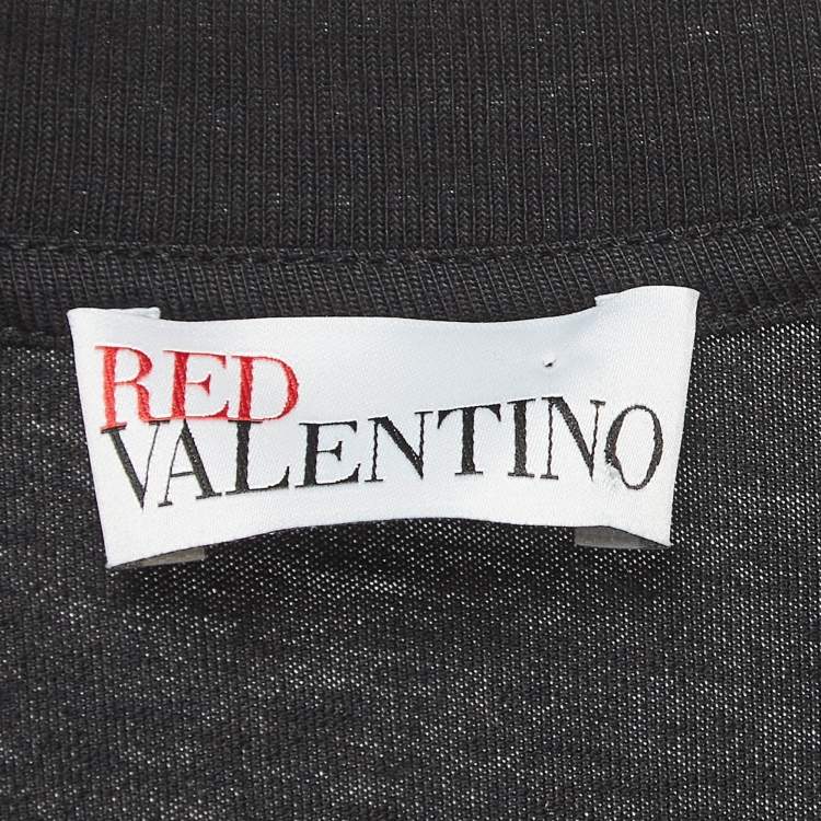 مملوكة مسبقًا RED Valentino Black Lace Trimmed Abito Jersey Tiered Maxi Dress S