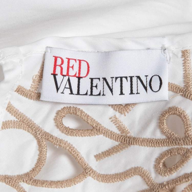 Pre Owned RED Valentino White Embroidered Poplin Tiered Maxi Dress M