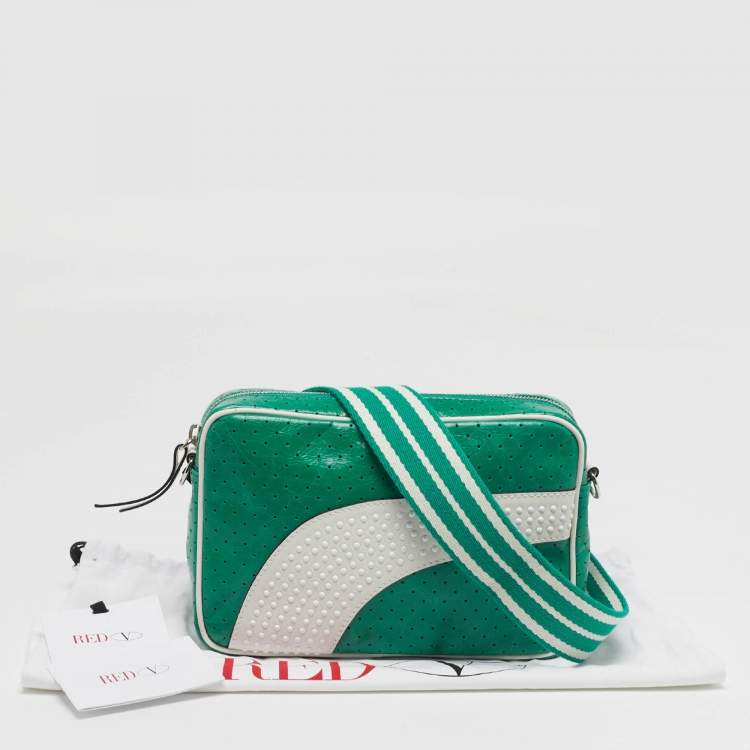Pre Owned RED Valentino x Puma Green/White Perforated Leather Camera Shoulder Bag