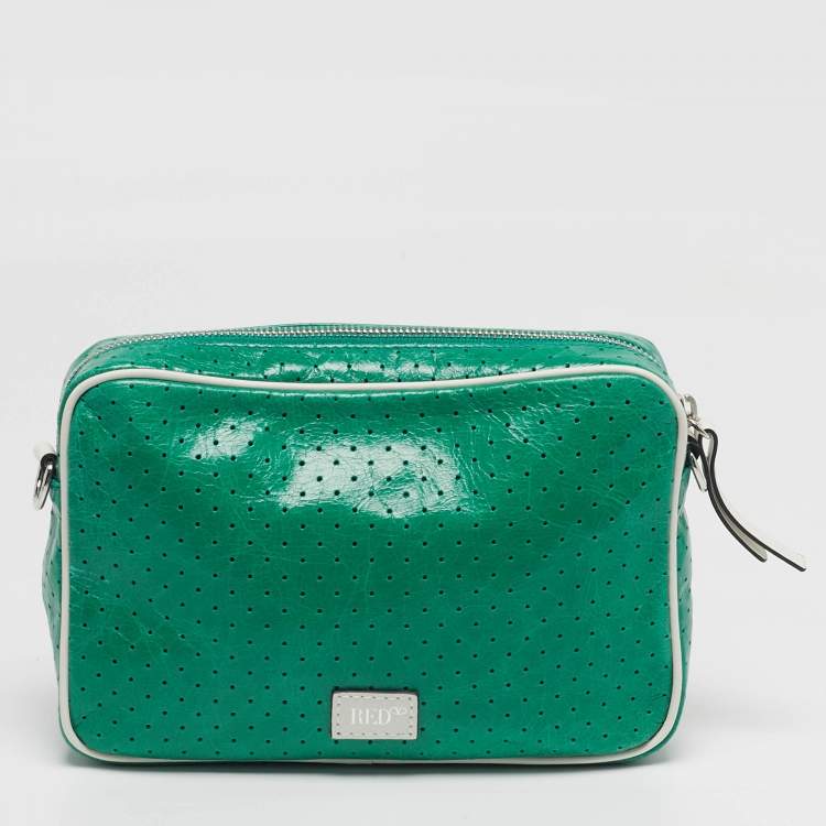 Pre Owned RED Valentino x Puma Green/White Perforated Leather Camera Shoulder Bag