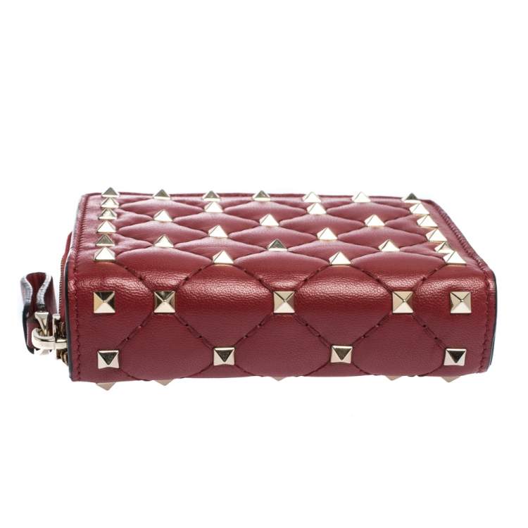 Pre Owned Valentino Red Leather Rockstud Spike French Wallet