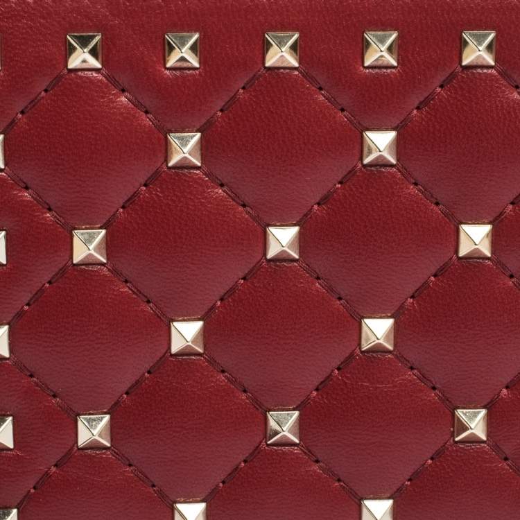 Pre Owned Valentino Red Leather Rockstud Spike French Wallet
