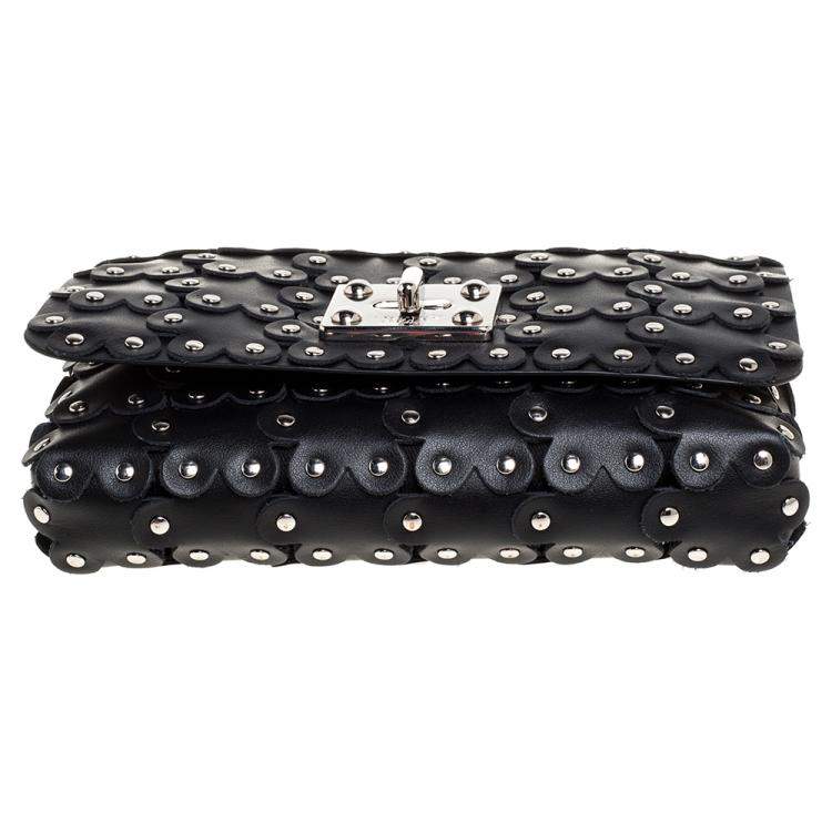 Pre Owned RED Valentino Black Leather Flower Puzzle Clutch Bag