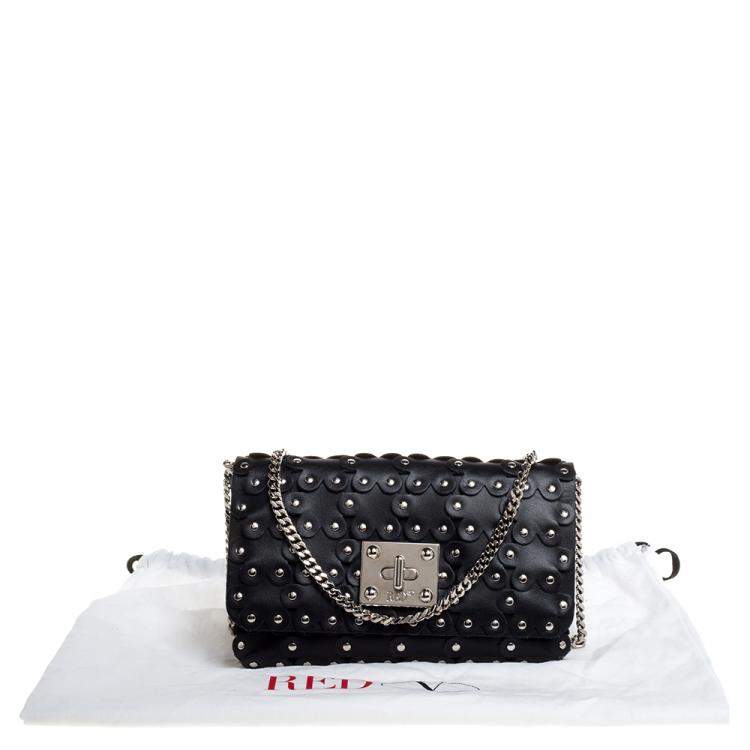 Pre Owned RED Valentino Black Leather Flower Puzzle Clutch Bag