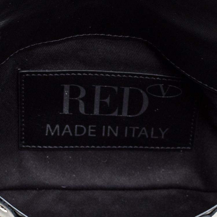 Pre Owned RED Valentino Black Leather Flower Puzzle Clutch Bag