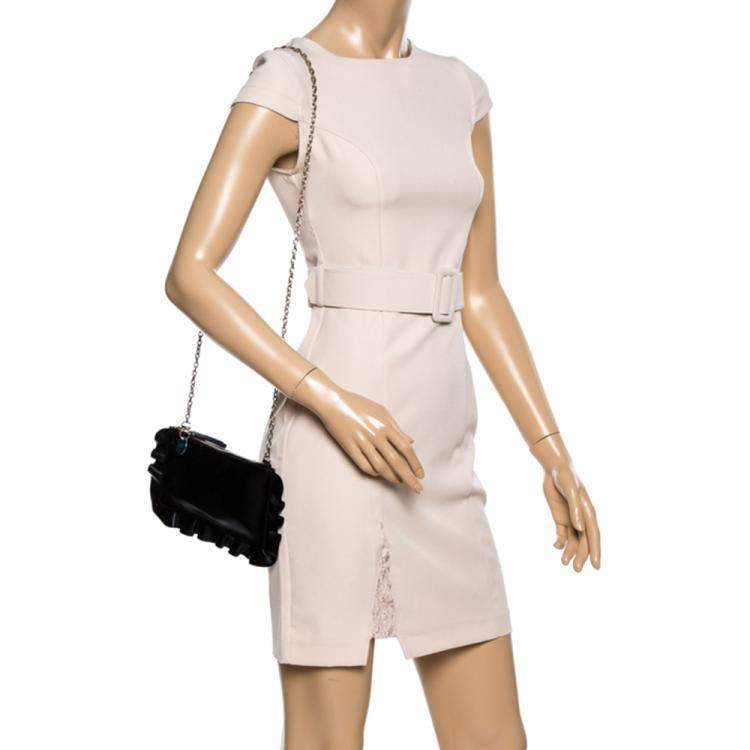 Pre Owned RED Valentino Black Leather Rock Ruffles Pochette Bag