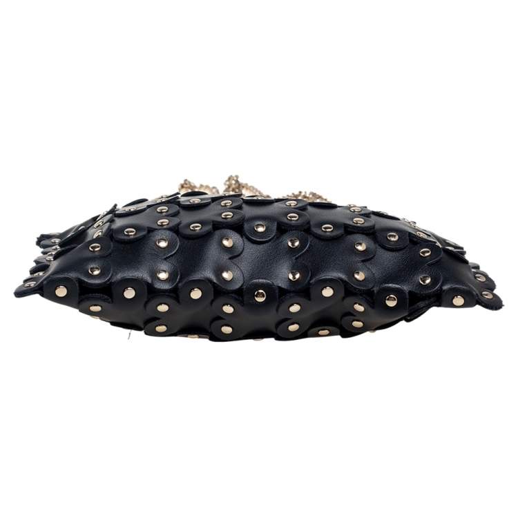 Pre Owned RED Valentino Black Leather Flower Puzzle Pochette Bag
