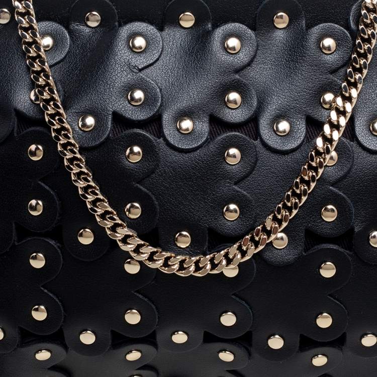 Pre Owned RED Valentino Black Leather Flower Puzzle Pochette Bag