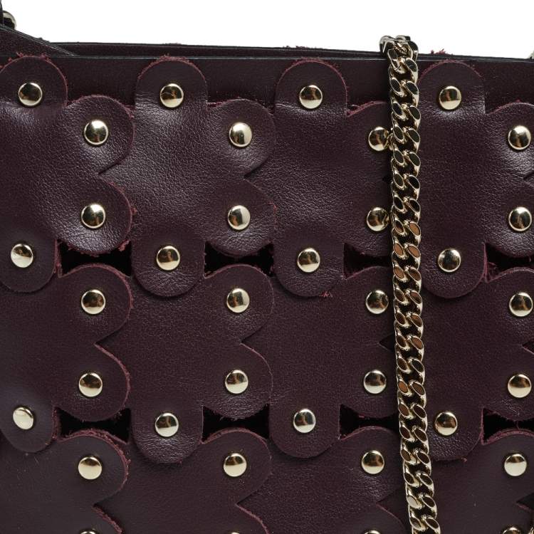 Pre Owned RED Valentino Plum Leather Flower Puzzle Pochette Bag