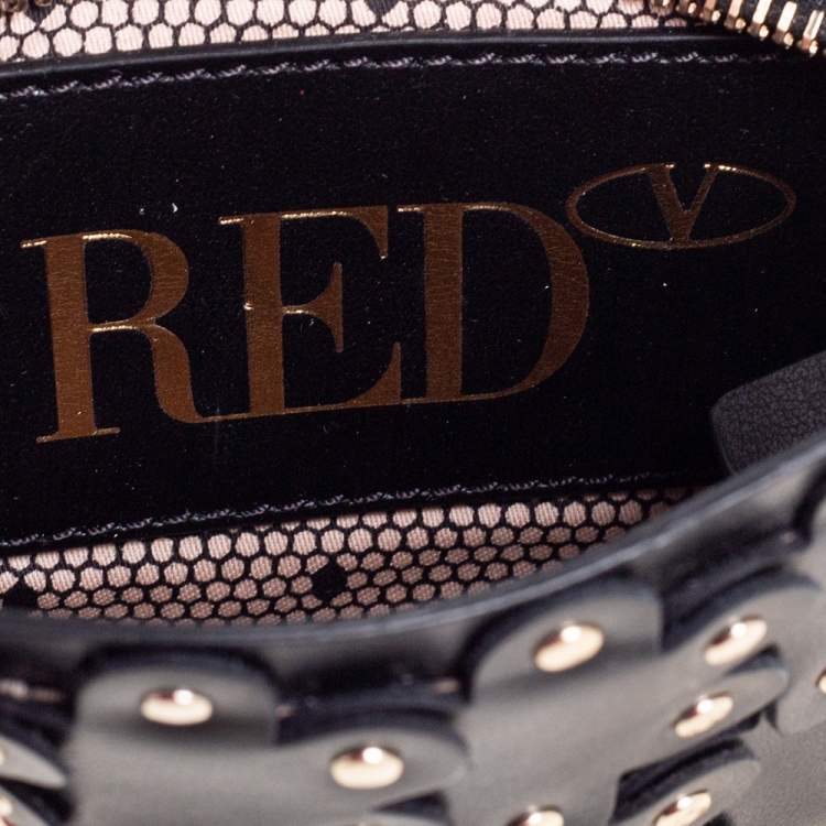 Pre Owned RED Valentino Black Leather Flower Puzzle Pochette Bag