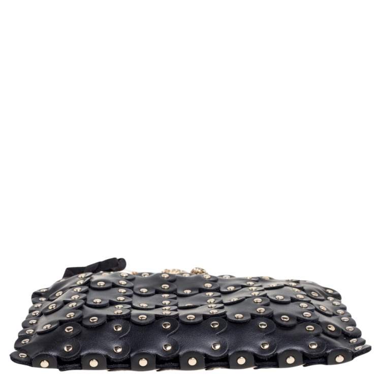 Pre Owned RED Valentino Black Leather Flower Puzzle Pochette Bag