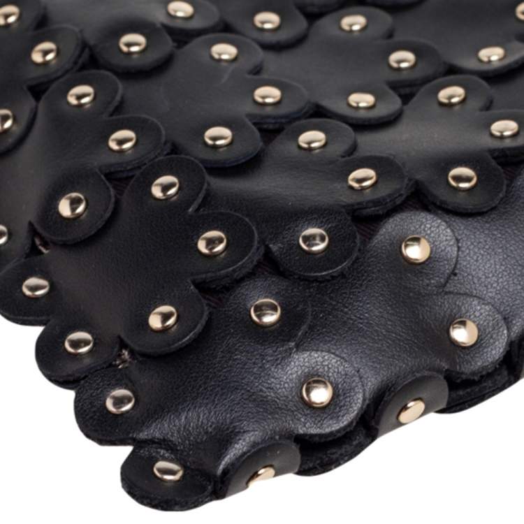 Pre Owned RED Valentino Black Leather Flower Puzzle Pochette Bag