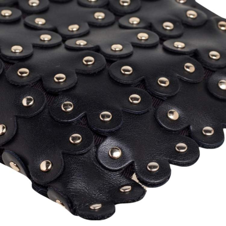 Pre Owned RED Valentino Black Leather Flower Puzzle Pochette Bag