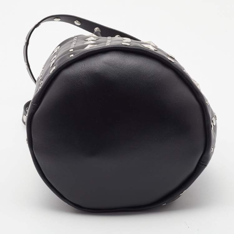 Pre Owned RED Valentino Black Leather Studded Drawstring Bucket Bag