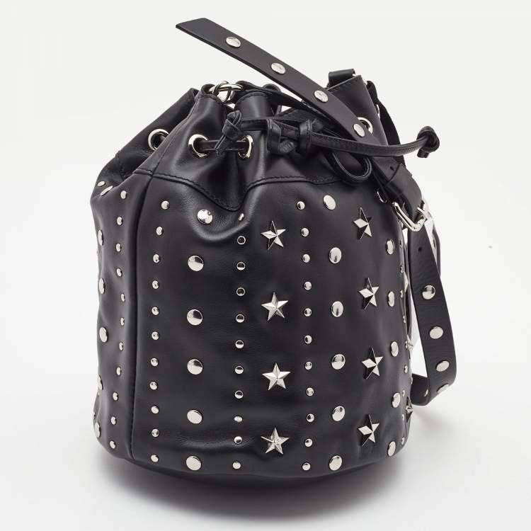 Pre Owned RED Valentino Black Leather Studded Drawstring Bucket Bag