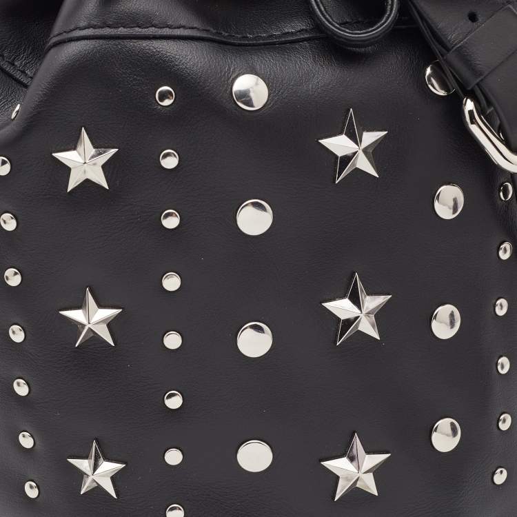 Pre Owned RED Valentino Black Leather Studded Drawstring Bucket Bag