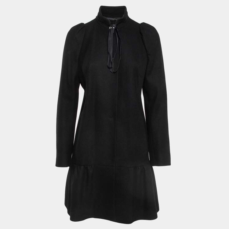 Pre Owned RED Valentino Black Wool Blend Ruffled Mini Overcoat L