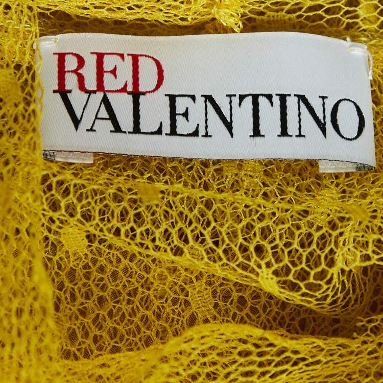 Pre Owned RED Valentino Yellow Tulle Bow Tie Detail Sheer Blouse S