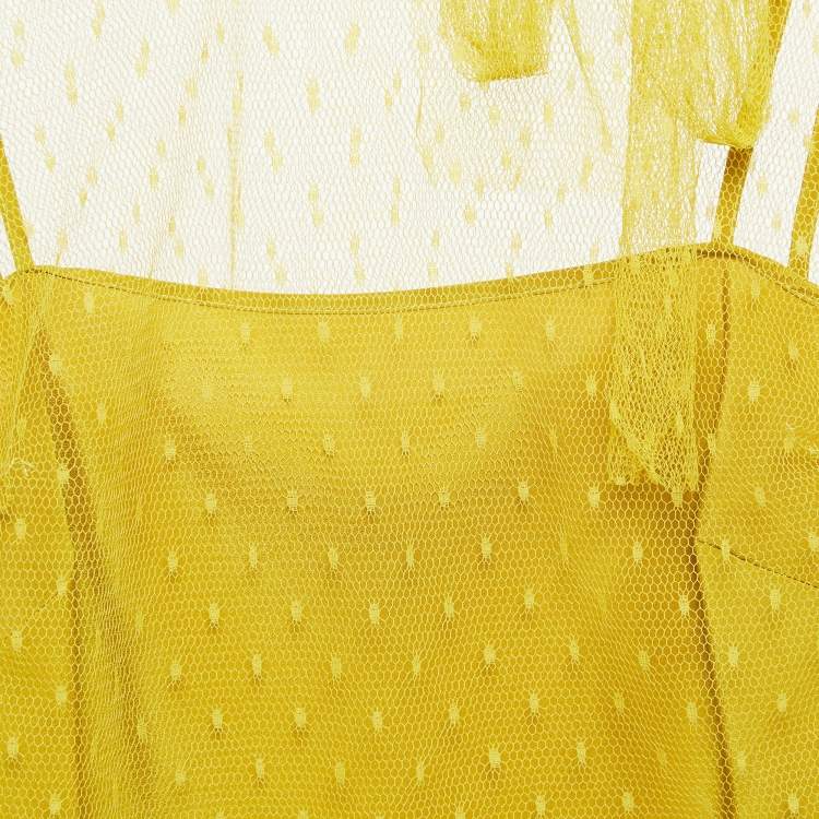 Pre Owned RED Valentino Yellow Tulle Bow Tie Detail Sheer Blouse S