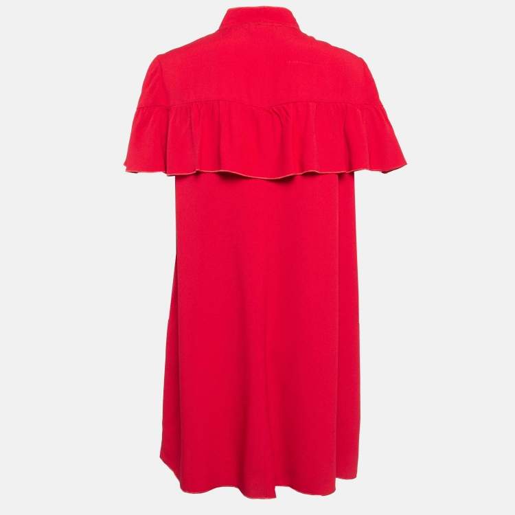 Pre Owned RED Valentino Red  Crepe Tie-Up Neck Ruffled Mini Dress M