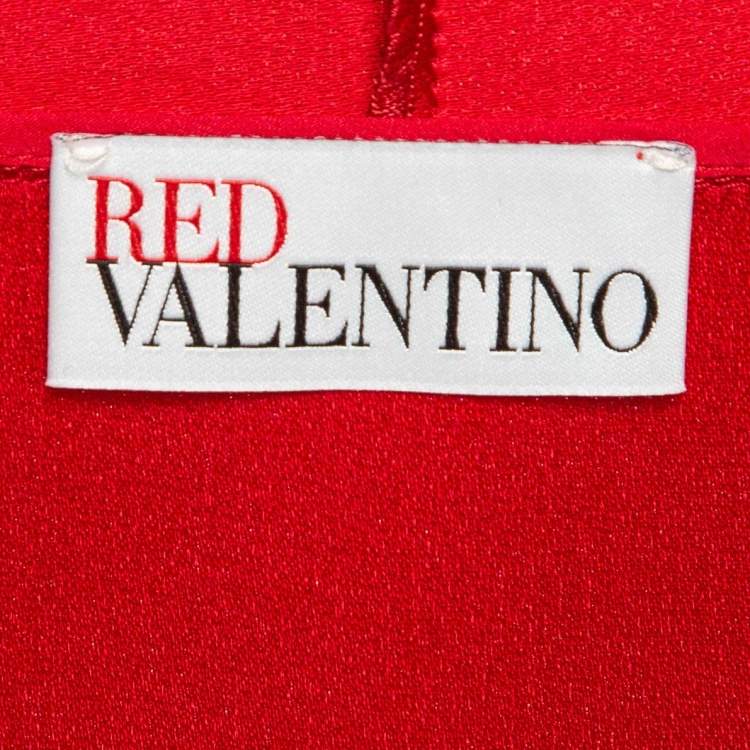 Pre Owned RED Valentino Red  Crepe Tie-Up Neck Ruffled Mini Dress M