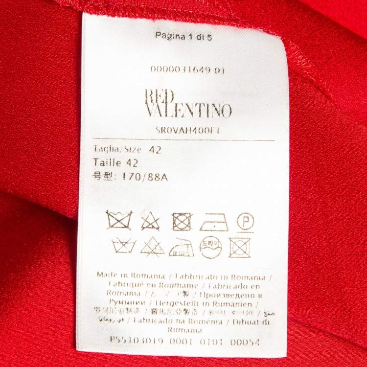 Pre Owned RED Valentino Red  Crepe Tie-Up Neck Ruffled Mini Dress M