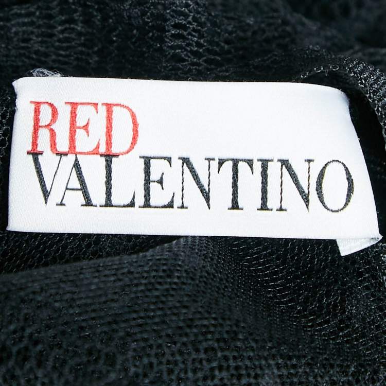 Pre Owned RED Valentino Green/Black Jersey and Lace High Neck Mini Dress L
