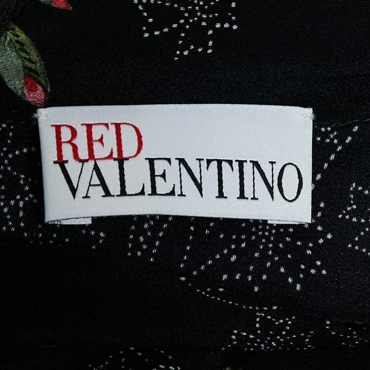 Pre Owned RED Valentino Black Floral Print Silk Ruffled Mini Dress M