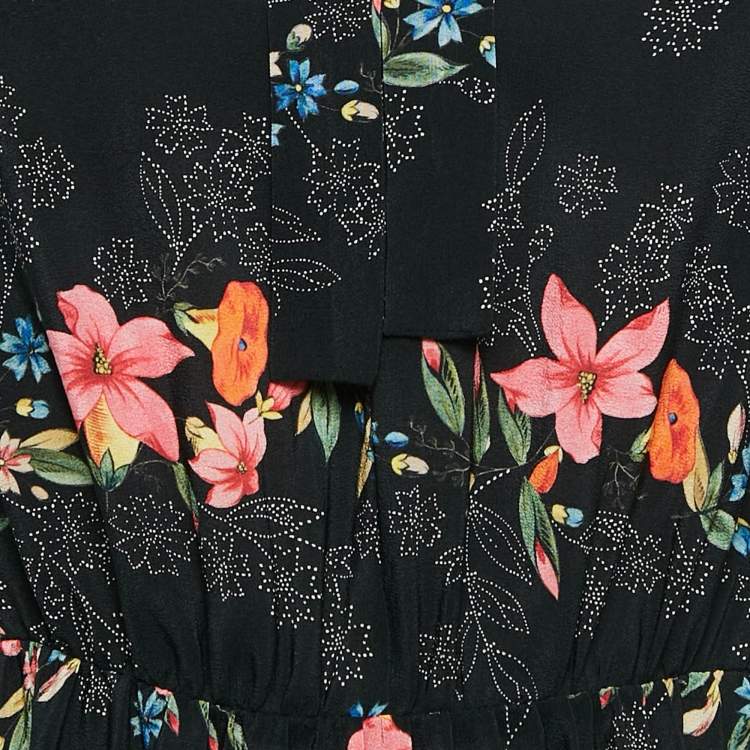 Pre Owned RED Valentino Black Floral Print Silk Ruffled Mini Dress M