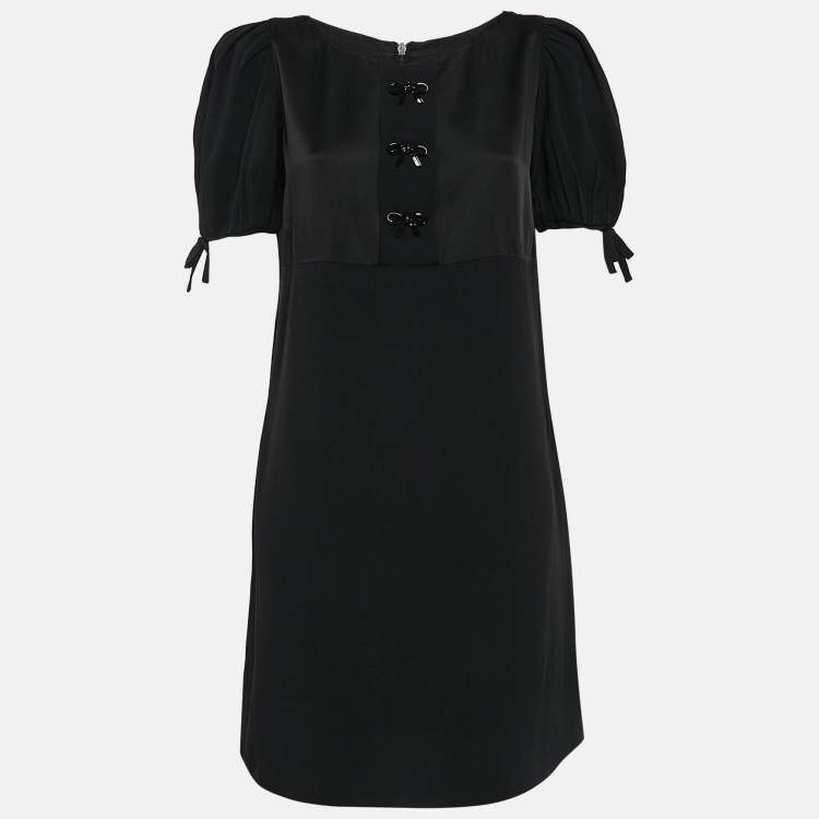 Pre Owned RED Valentino Black Crepe Bow Detail Mini Dress M