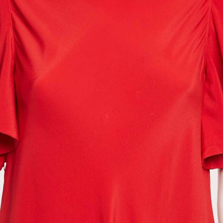 Pre Owned RED Valentino Red Crepe Ruffled Sleeve Mini Dress S