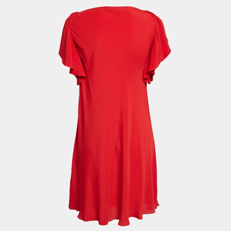 Pre Owned RED Valentino Red Crepe Ruffled Sleeve Mini Dress S