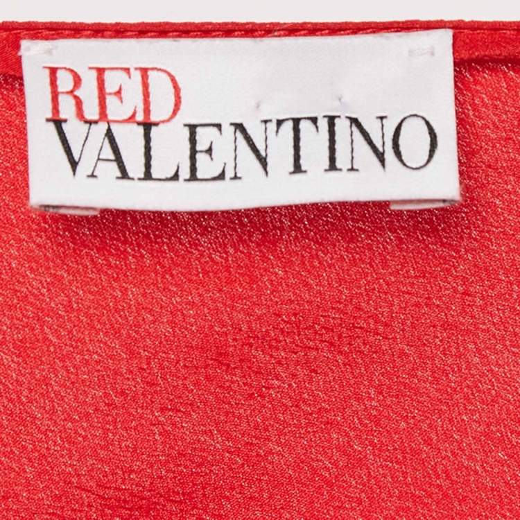 Pre Owned RED Valentino Red Crepe Ruffled Sleeve Mini Dress S