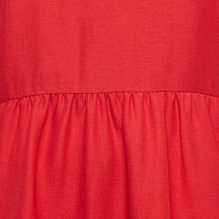 Pre Owned RED Valentino Red Studded Leather Collar and Wool Sleeveless Midi Dress M