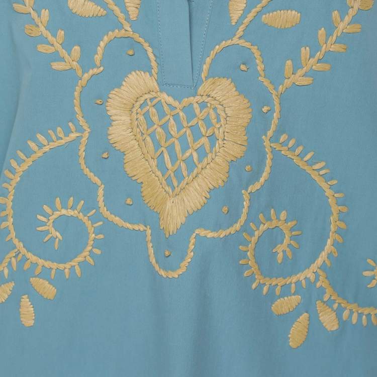 Pre Owned RED Valentino Light Blue Cotton Embroidered Blouse M