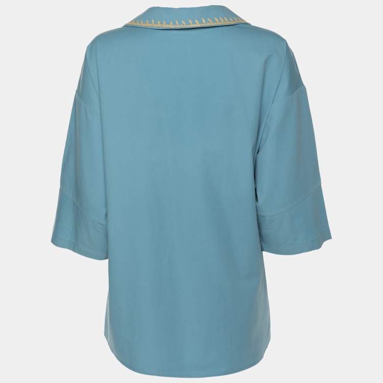 Pre Owned RED Valentino Light Blue Cotton Embroidered Blouse M