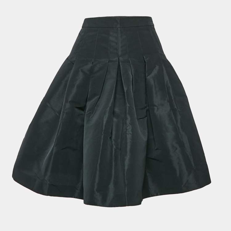 Pre Owned RED Valentino Black Faille Pleated Knee Length Skirt M