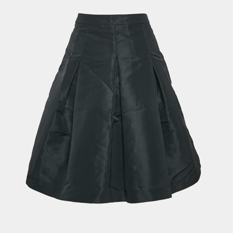 Pre Owned RED Valentino Black Faille Pleated Knee Length Skirt M