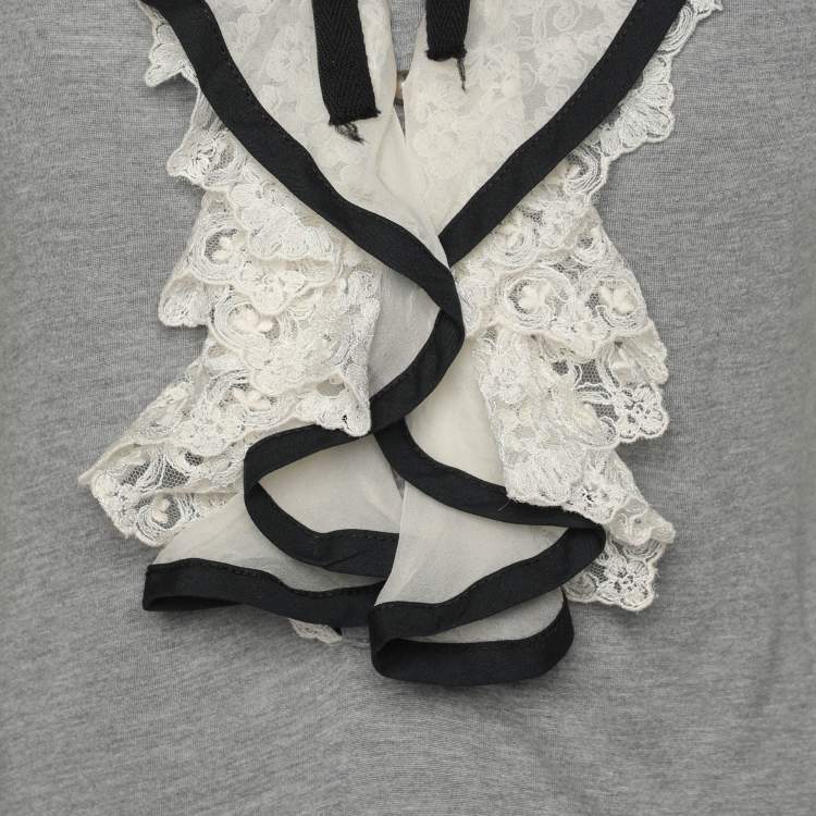 Pre Owned RED Valentino Grey Modal Lace Detailed T-Shirt S