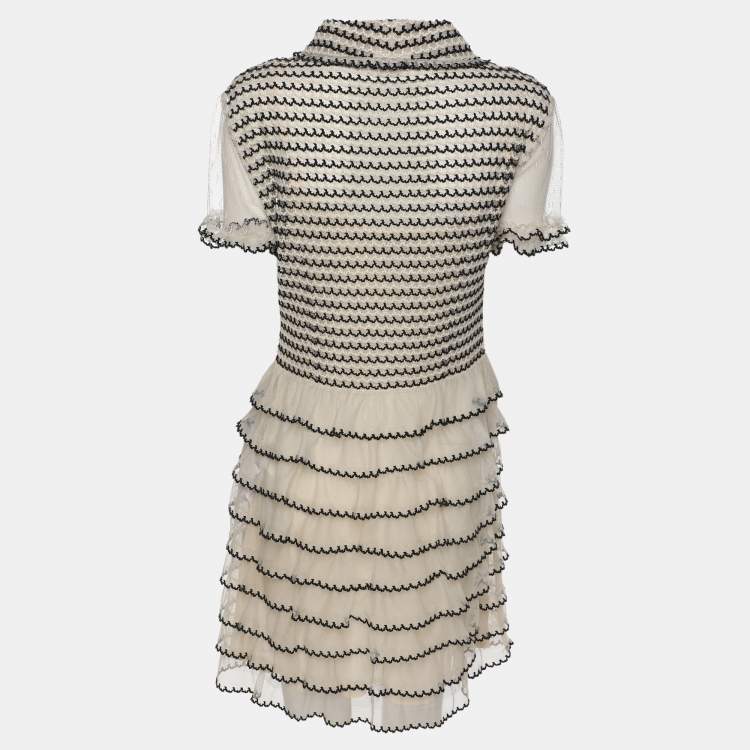 Pre Owned RED Valentino Cream/Black Lace Knit Mini Dress M