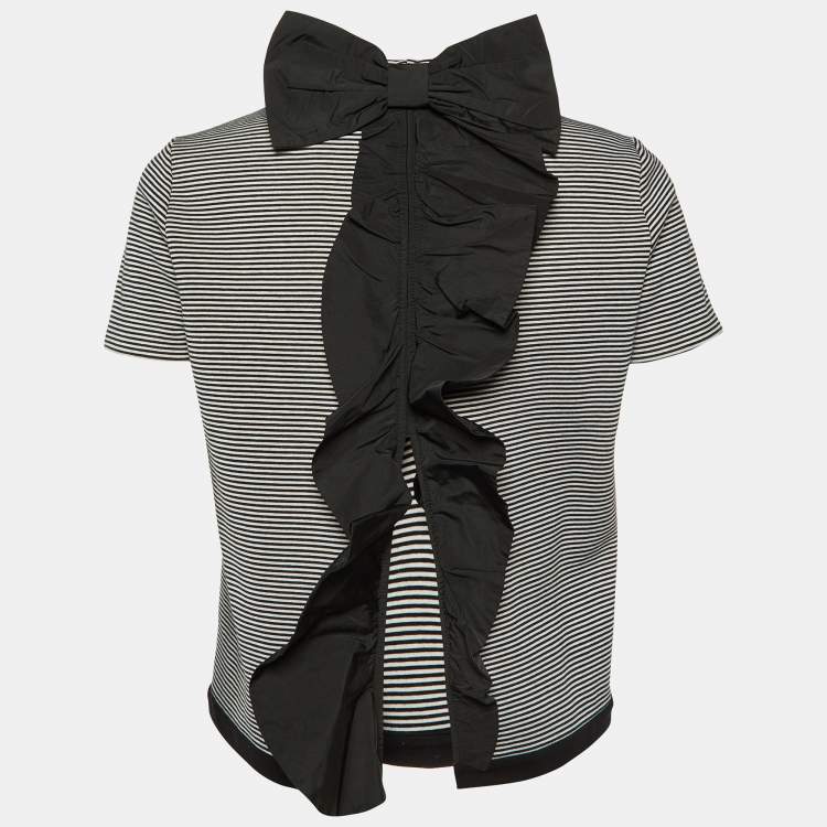 Pre Owned RED Valentino Monochrome Striped Bow Detail T-Shirt M