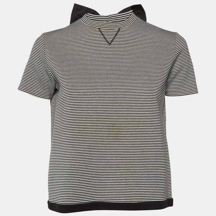 Pre Owned RED Valentino Monochrome Striped Bow Detail T-Shirt M