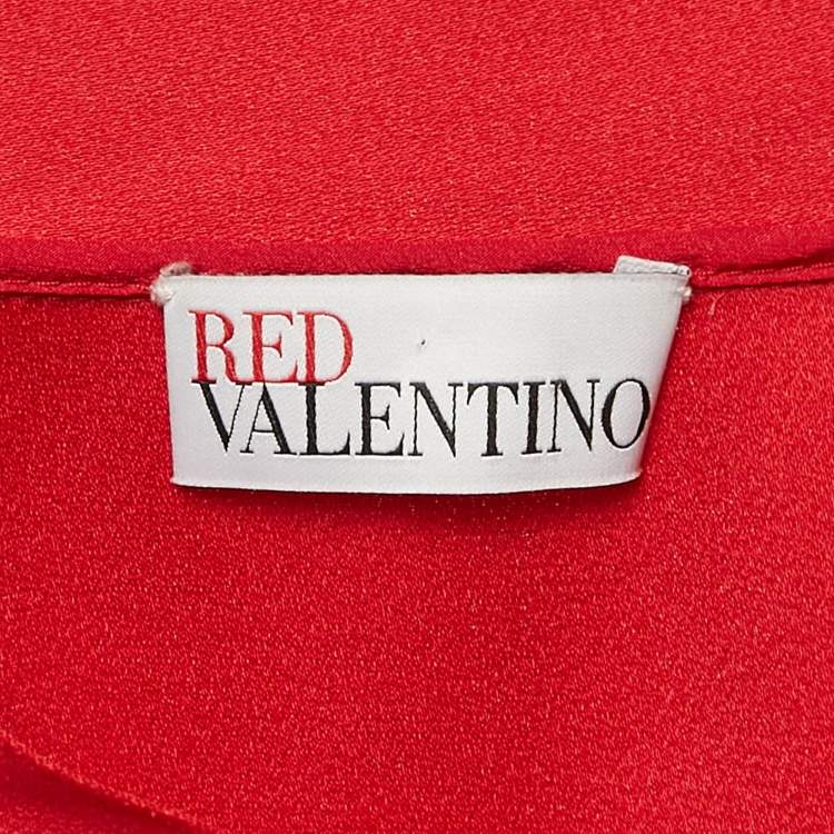 Pre Owned RED Valentino Red Crepe Ruffled Tie-Up Neck Detail Mini Dress M