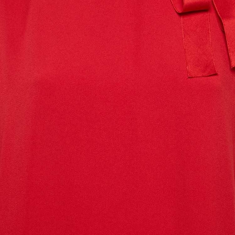 Pre Owned RED Valentino Red Crepe Ruffled Tie-Up Neck Detail Mini Dress M