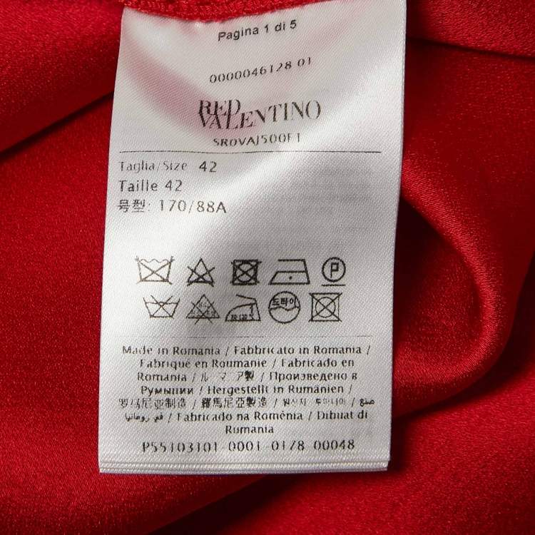 Pre Owned RED Valentino Red Crepe Ruffled Tie-Up Neck Detail Mini Dress M